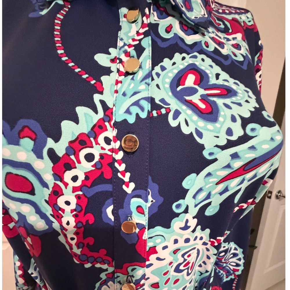 Talbots Womens Navy Blue Paisley Print Long Sleeve Button Front Shirt Dress M - Picture 3 of 7